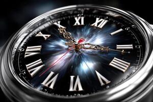 Intricate details of a luxury watch showcasing a cosmic backgrou photo