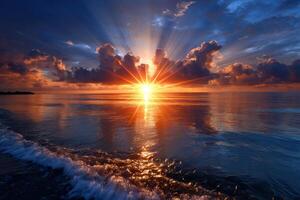 Beautiful sunset over ocean photo