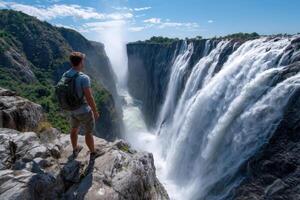 Person admiring Victoria Falls in Zambia photo
