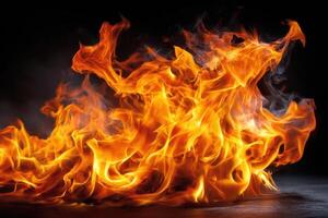 Flames dance vividly in a dark background showcasing fire's raw beauty and intensity photo