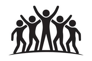 Group of diverse people celebrating together with raised arms silhouette isolated on white background vector