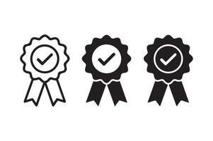 Three award ribbons with checkmarks representing approval and quality vector