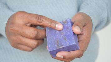 Unique purple soap making process shared by local artisan video
