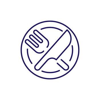 Crossed Fork and Knife on Plate Outline Linear Image for Graphic and Web Design, Apps, Adverts, Various Cards vector