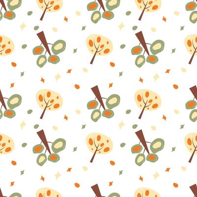 Trees on a white stripe background. Autumn seamless pattern for clothing, fabric, wallpaper, backdrop, home decoration, cover book, and wall art.