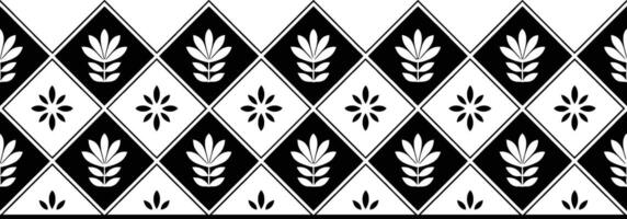 Black and White Floral Pattern in Rhombus Shapes flowers vector
