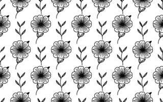 Black and White Floral Pattern with Repeating Flower and Leaf Motifs vector