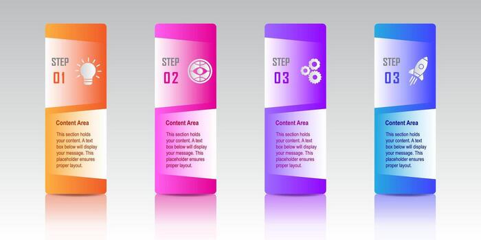vistoso moderno paso infografía pancartas con íconos y texto áreas, ideal para presentaciones, negocio procesos, flujo de trabajo diagramas, y márketing efectos visuales vector