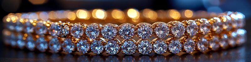 Elegant banner diamond bracelet showcasing sparkling jewels in a golden setting, perfect for any special occasion or luxury moments, reflects sophistication and style effortlessly photo