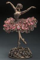 Ballerina figurine adorned with sparkling gems creating an exquisite display of elegance and grace, capturing perfect moments of balance and poise in stunning detail photo