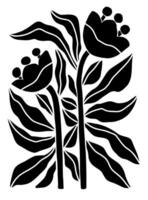Flat Illustration inspired by Henri Matisses cut out style, poster of abstract flowers and leaves in black and white colors, hand drawn and arranged on a white background. vector