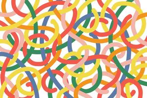 Fun colorful doodle line pattern on white background. Creative backdrop, trendy design with basic shapes. vector