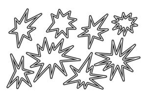 Set of a hand drawn abstract black and white doodle stars in various shapes and sizes. Isolated on a white background. Minimalist and decorative elements for graphic design themes vector
