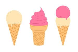 Ice cream cone set. Vanilla and strawberry. Flat isolated illustration vector