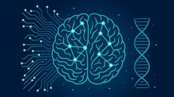AI Neural Network Brain with Digital Circuit Patterns. Medical AI Concept vector