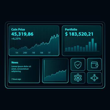 Fintech dashboard UI. Futuristic high tech panel. Technological background vector