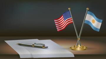 Argentina and USA flags with pen vector
