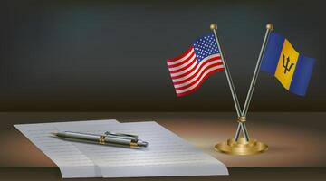 USA and Barbados flags on a desk vector