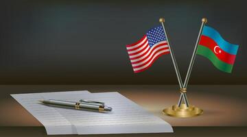 US and Azerbaijan flags with notepad vector