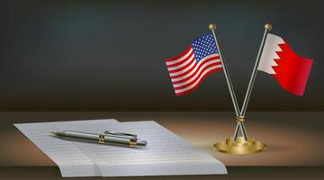 Flags of the US and Bahrain with notepad vector