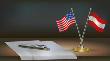 American and Austrian flags with pen and paper vector
