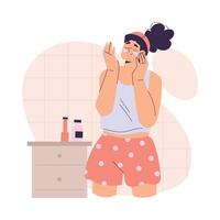 Personal Care with Woman Character Apply Eye Patch Enjoy Grooming Procedure Illustration vector