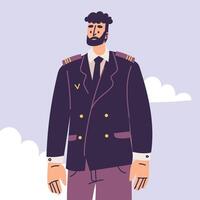 Pilot Bearded Man Character in Uniform with Tie Illustration vector