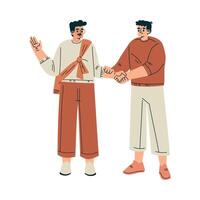 Young Smiling Man Character in Standing Pose Greeting with Handshake Gesture Illustration vector