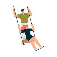 Man and Woman Character on Swing Hang with Rope Enjoy Recreation Illustration vector