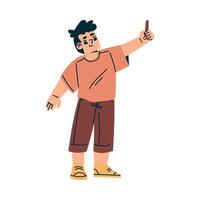 Playful Little Boy Hold Chalk Drawing Enjoying Summer Illustration vector