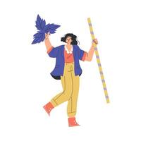Woman Character with Big Cocktail Straw and Mint Leaf Illustration vector