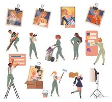 People Retouch Photo and Doing Photography Adjustments Set vector