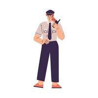 Policewoman Character in Uniform with Tie Stand with Walkie Talkie Illustration vector