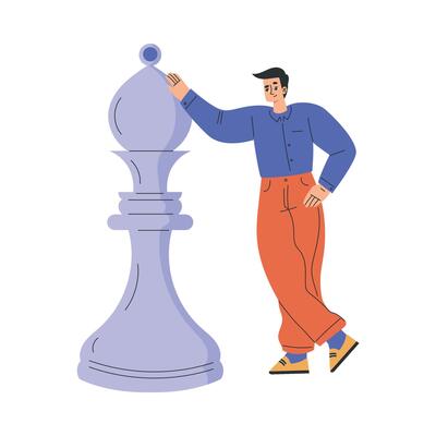 Man Character with Big Chess Bishop Piece Illustration