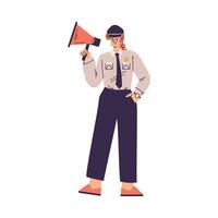 Policewoman Character in Uniform with Tie Stand with Megaphone Illustration vector