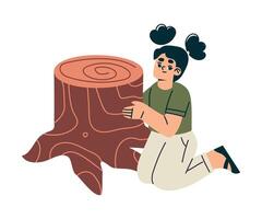 Playful Little Girl Hide Behind Tree Stump Enjoying Summer Illustration vector