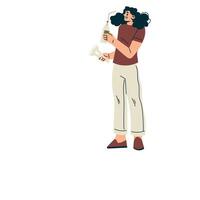 Woman Character Standing with Soda Bottle with Straw Relaxing in Nature in the Park Illustration vector