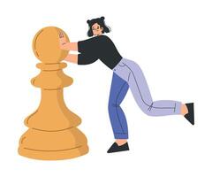 Woman Character with Big Chess Pawn Piece Illustration vector