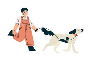 Boy Kid Walking Dog with Leash Illustration vector