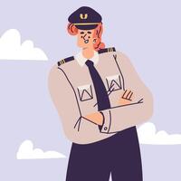 Pilot Redhead Woman Character in Uniform with Tie and Cap Illustration vector