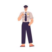 Policeman Character in Uniform with Tie Drink Coffee Illustration vector