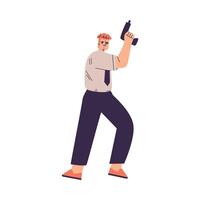 Policeman Character in Uniform with Tie and Pistol Illustration vector