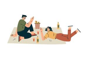 Man and Woman Character Relaxing in Nature in the Park Have Barbecue Illustration vector
