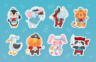 Cute Animal Pirate and Sea Robber Illustration Set vector