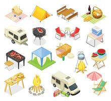Collection of camping gear and picnic items vector