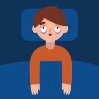 Man or boy cartoon suffering on the bed can not sleep. insomnia and sleeplessness. Mental health vector