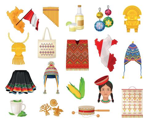 Traditional Peru Symbols and Culture Element Set