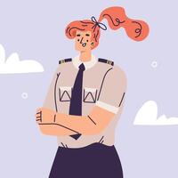 Pilot Redhead Woman Character in Uniform with Tie Illustration vector