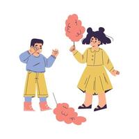 Polite Girl Character Give Candy Floss to Crying Friend Having Good Manners Illustration vector