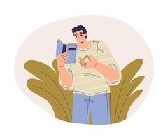 Man Studying Plant and Insect Exploring Nature Illustration vector